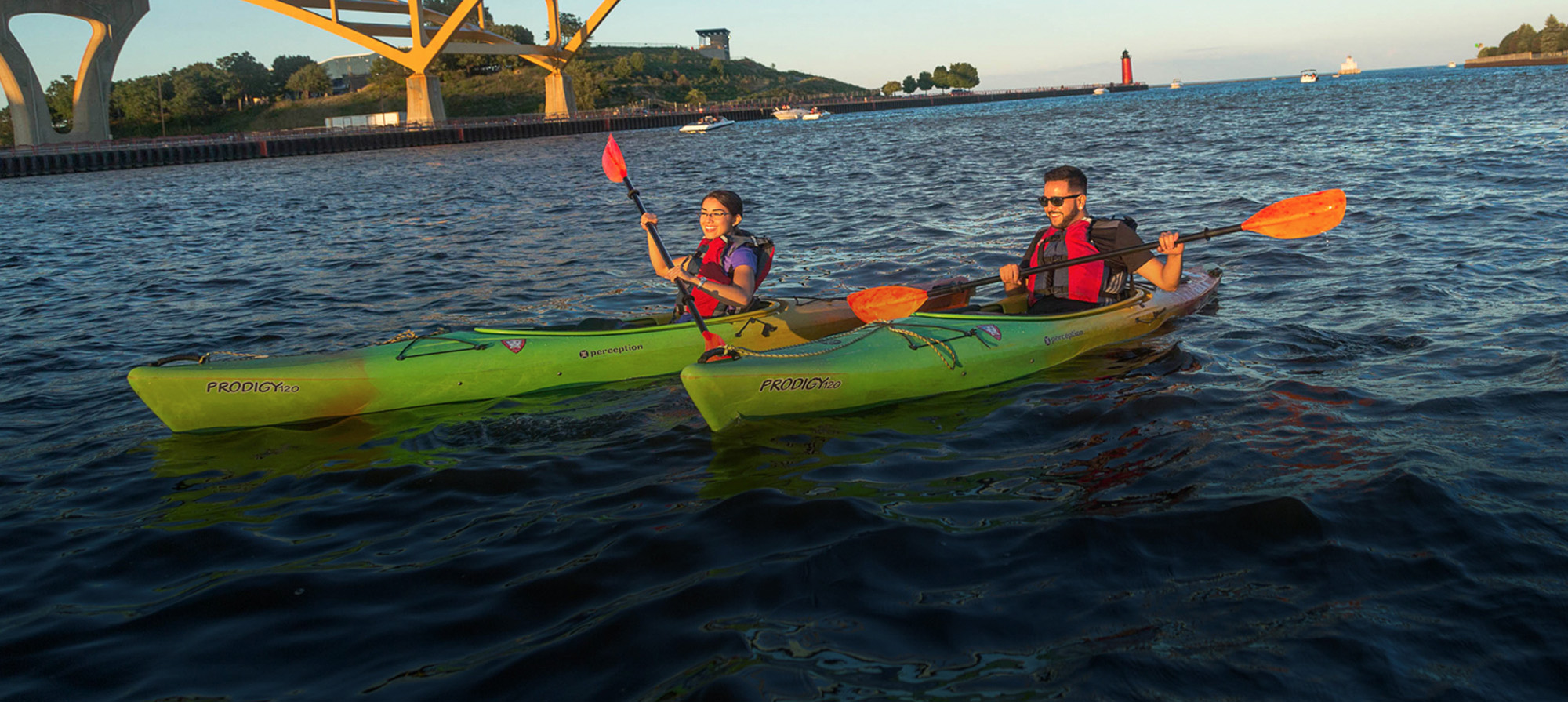 People kayaking on the Milwaukee River