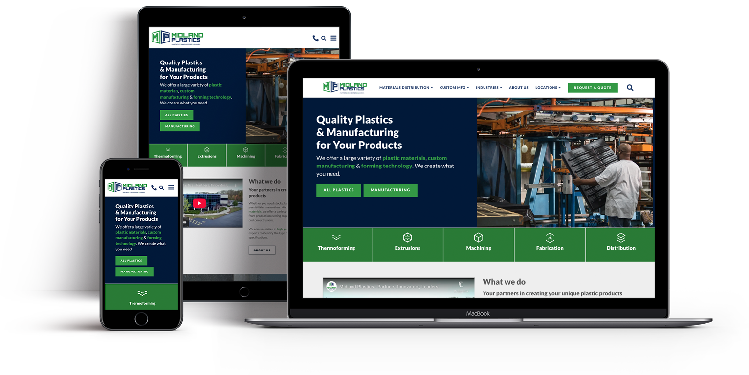 Midland Plastics website on mobile, ipad and laptop