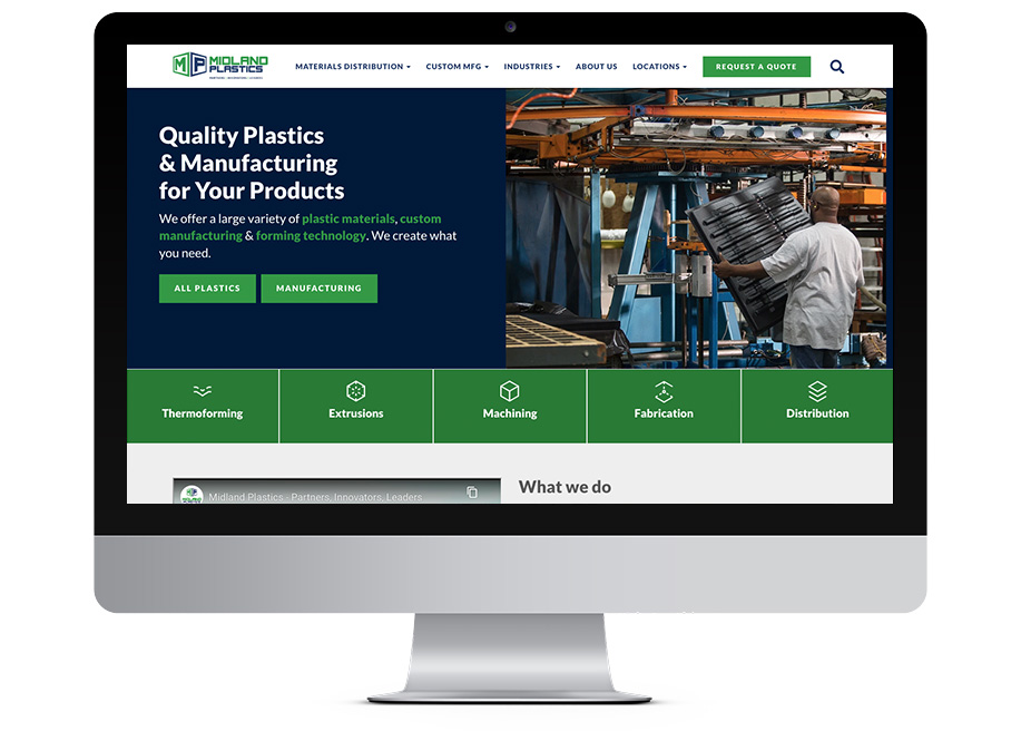 Midland Plastics website on desktop monitor