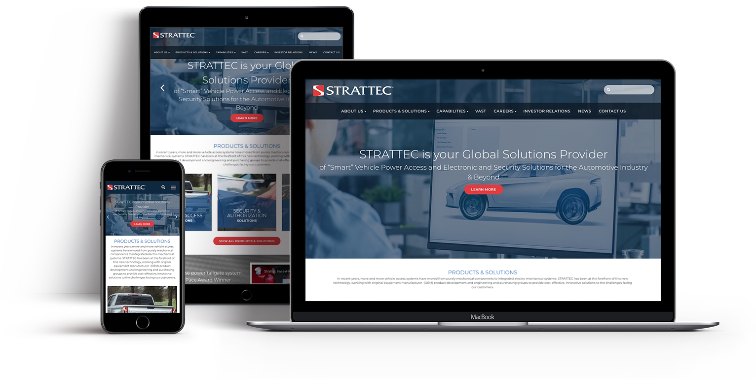 Strattec website design - desktop, tablet and mobile